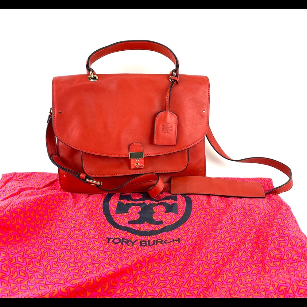 Deep Orange Like New condition Tory Burch handbag w/strap incl dust bag 11.5”x9”